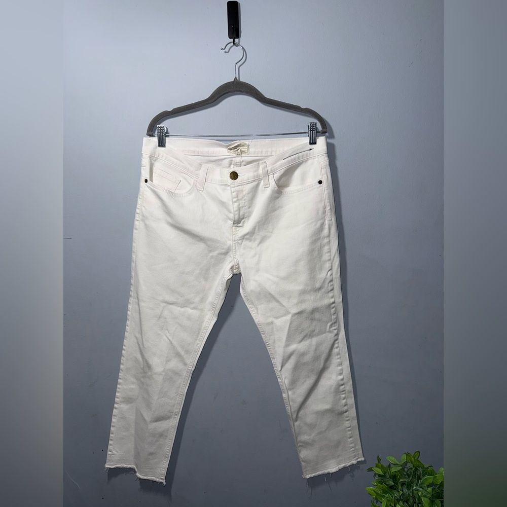 Current/Elliot Women’s Cropped Straight Jeans in White Raw Hem Size 31 NWOT